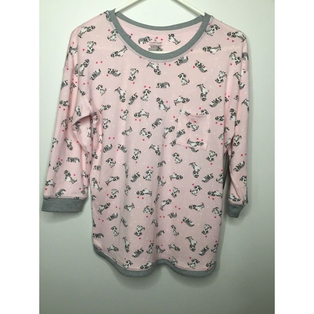 Cuddl Duds Pajamas Top‎ Women's Small Pink Puppy Dogs Animal Print Sleep Shirt
